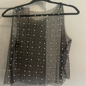 Elegant Black Sheer Pearl Women's Tank Top